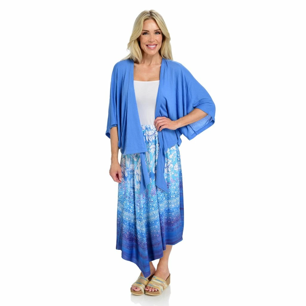 One World Textured Knit Drop Shoulder Lace Applique Tie-Front Cardigan - Image 4