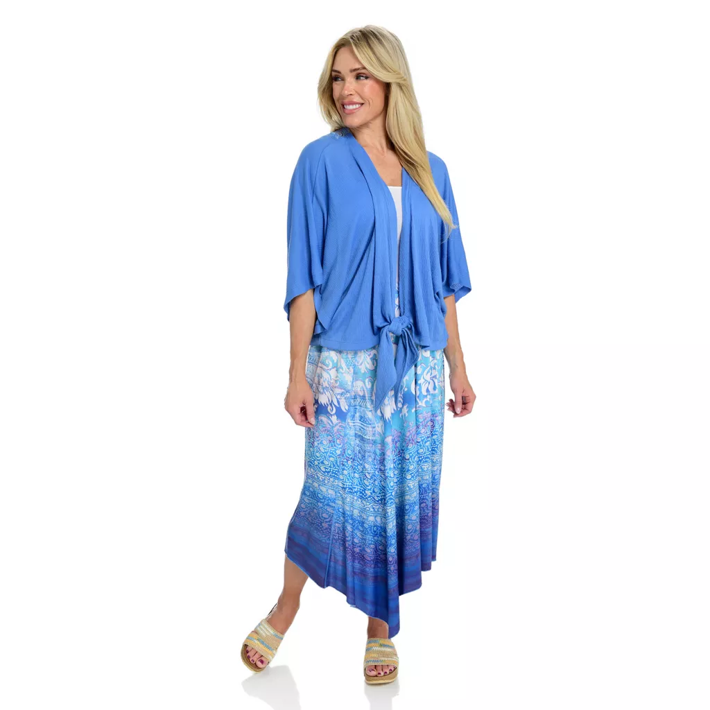 One World Textured Knit Drop Shoulder Lace Applique Tie-Front Cardigan - Image 5