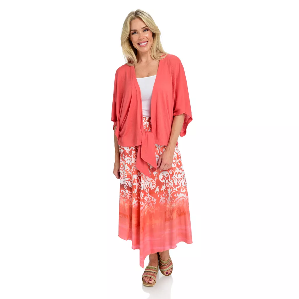 One World Textured Knit Drop Shoulder Lace Applique Tie-Front Cardigan - Image 7