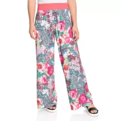 One World Printed Knit Elastic Waist 2-Pocket Pull-on Palazzo Pants