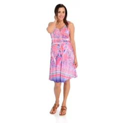 One World Micro Jersey Sleeveless V-Neck Sublimated Print Embellished Dress