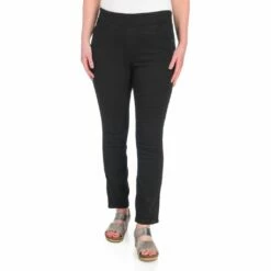 One World Twill Pull-on Mid-Rise Elastic Waist Denim Pants W/ Ankle Inset