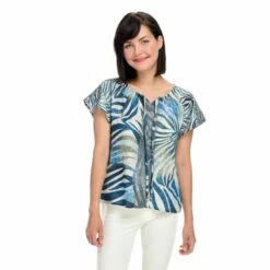 One World Textured Woven Short Sleeve Lace Detailed Tie-Neck Blouse