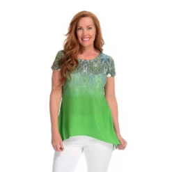 One World Jersey Knit Bustle Back Embellished Hi-Lo T-Shirt