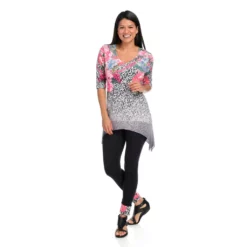 One World Knit & Woven Elbow Sleeve Sharkbite Top & Leggings Set