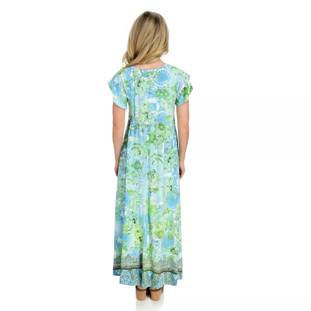 One World Brushed Terry Knit Short Tulip Sleeve Scoop Cage Neck Embellished Dress - Image 2