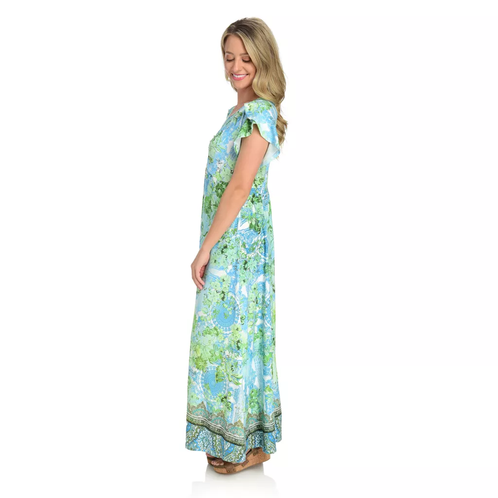 One World Brushed Terry Knit Short Tulip Sleeve Scoop Cage Neck Embellished Dress - Image 3