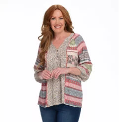 Farmers Marketby One WorldMulti Print 3/4 Sleeve Henley Top