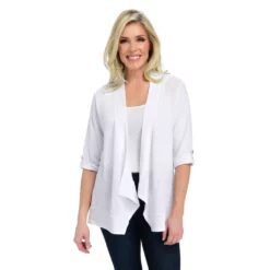 One WorldRibbed Knit 3/4 Sleeve Open FrontSweater Cardigan