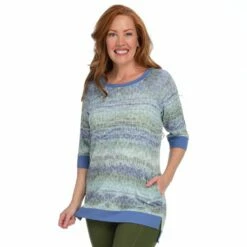 One WorldStriped Raglan SleeveScoop Neck Athleisure Tunic