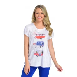 One WorldScreen PrintedDolman Sleeve Scoop Neck Embellished Tee