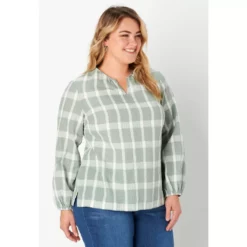 Textured Plaid Plus Size Popover