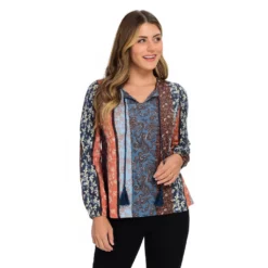 Farmers Marketby One WorldPieced PrintBubble Sleeve Tassel Top