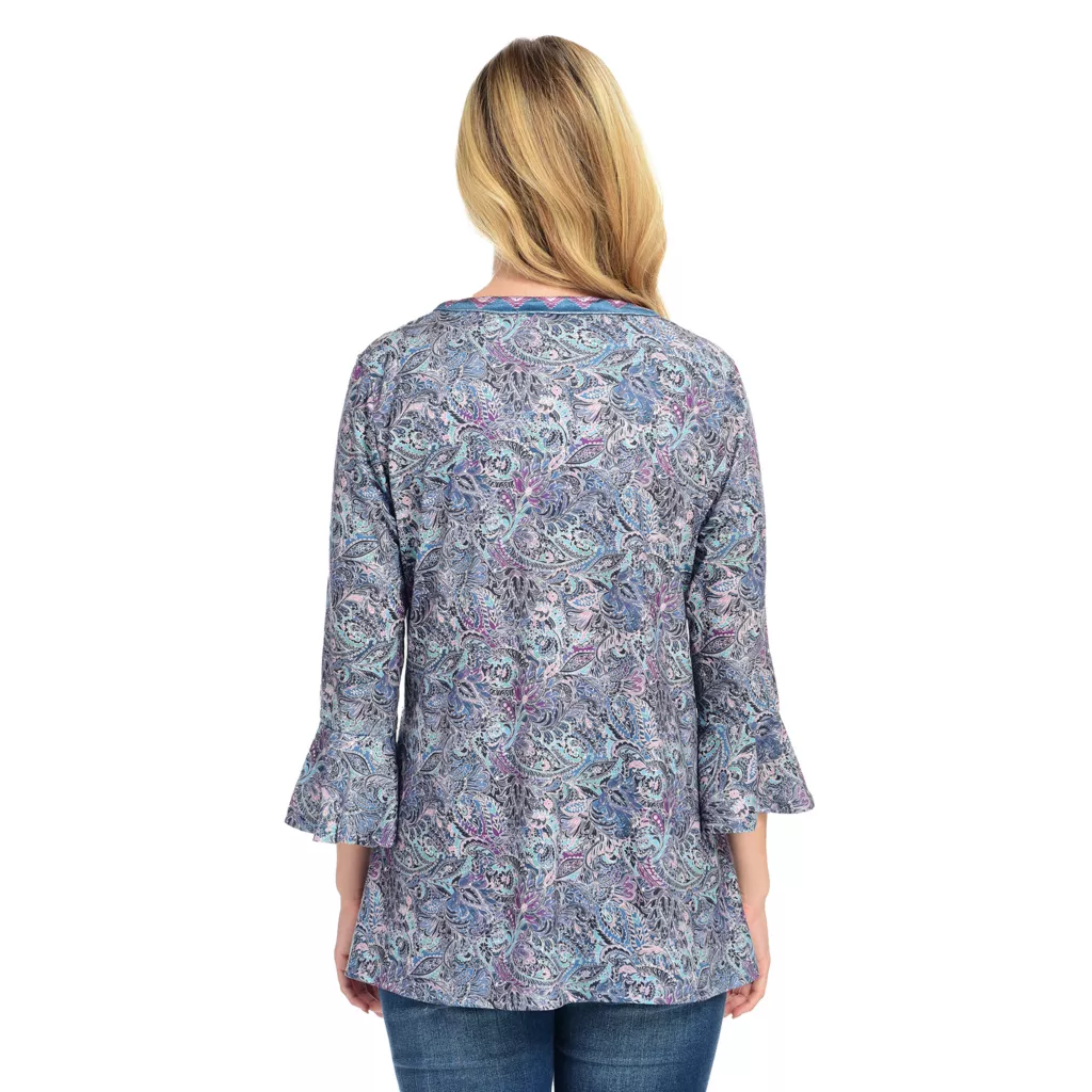 Farmers Marketby One World Printed Knit Velvet Bib Bell Sleeve Top - Image 3