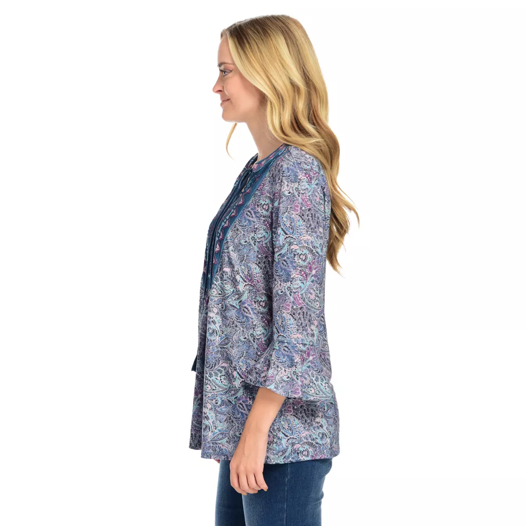 Farmers Marketby One World Printed Knit Velvet Bib Bell Sleeve Top - Image 4