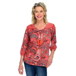 Farmers Marketby One WorldMixed Print Knit Tassel Detailed Blouse