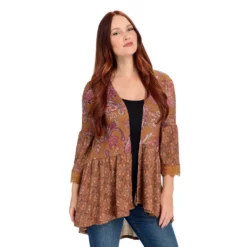 One WorldPrinted Brushed Sweater Knit Open FrontCascade Cardigan