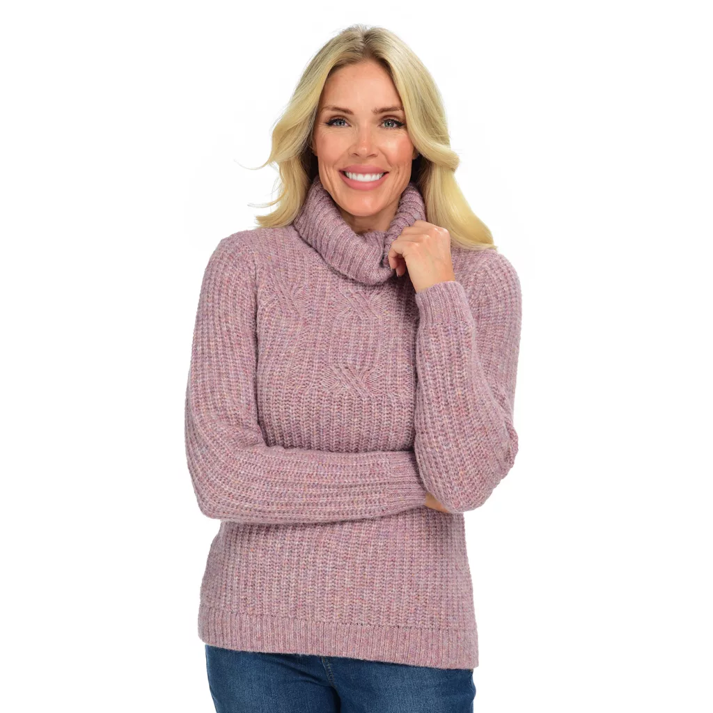 Ribbed Cable Turtleneck Sweater