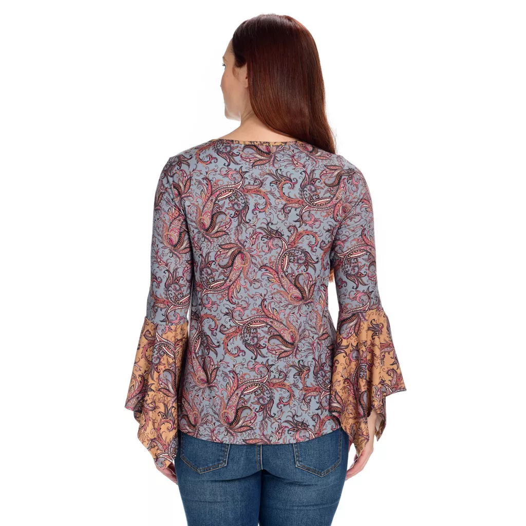 Farmers Marketby One WorldMixed Print Knit Bell SleeveTassel Blouse - Image 2