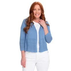 Pointelle 3/4 Sleeve Cardigan