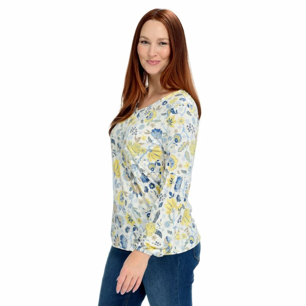 Shirred Long Sleeve Henley Top - Image 3