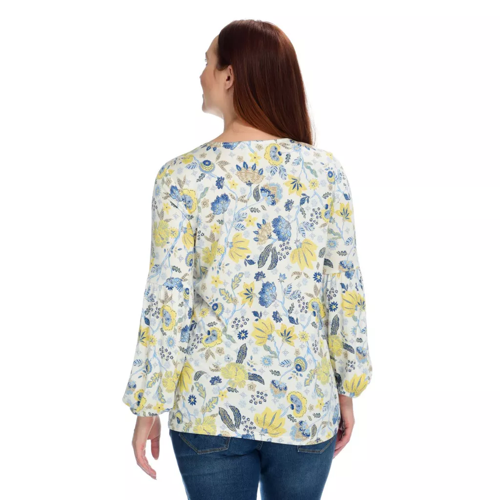 Shirred Long Sleeve Henley Top - Image 4