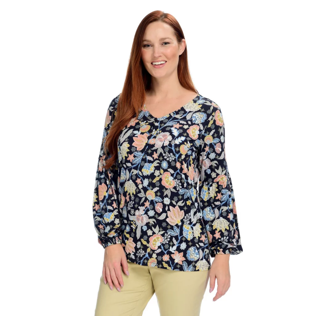 Shirred Long Sleeve Henley Top - Image 5