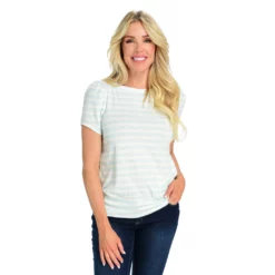 Spring Stripe Puff Sleeve Crew Neck Tee