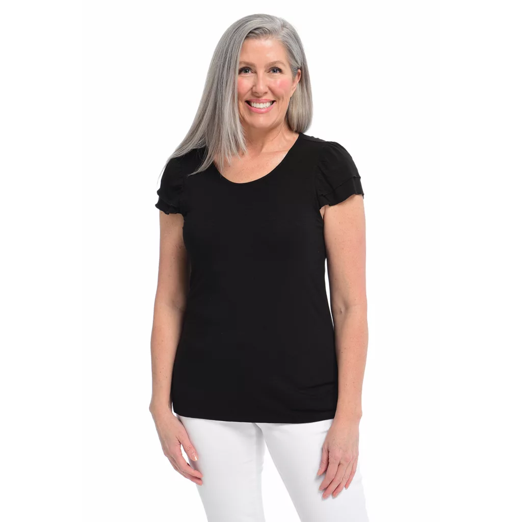 Tie Back Flutter Sleeve Jewel Neck Top