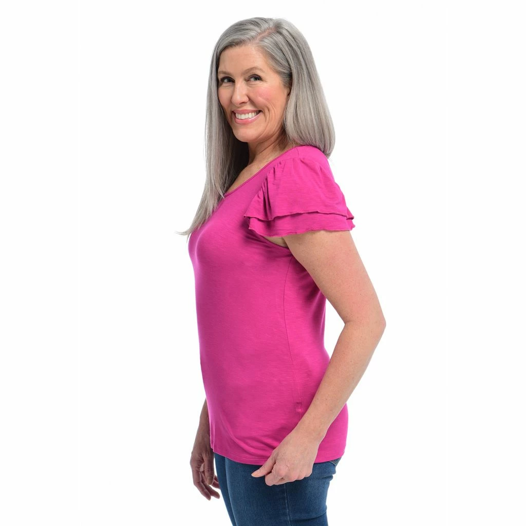 Tie Back Flutter Sleeve Jewel Neck Top - Image 2