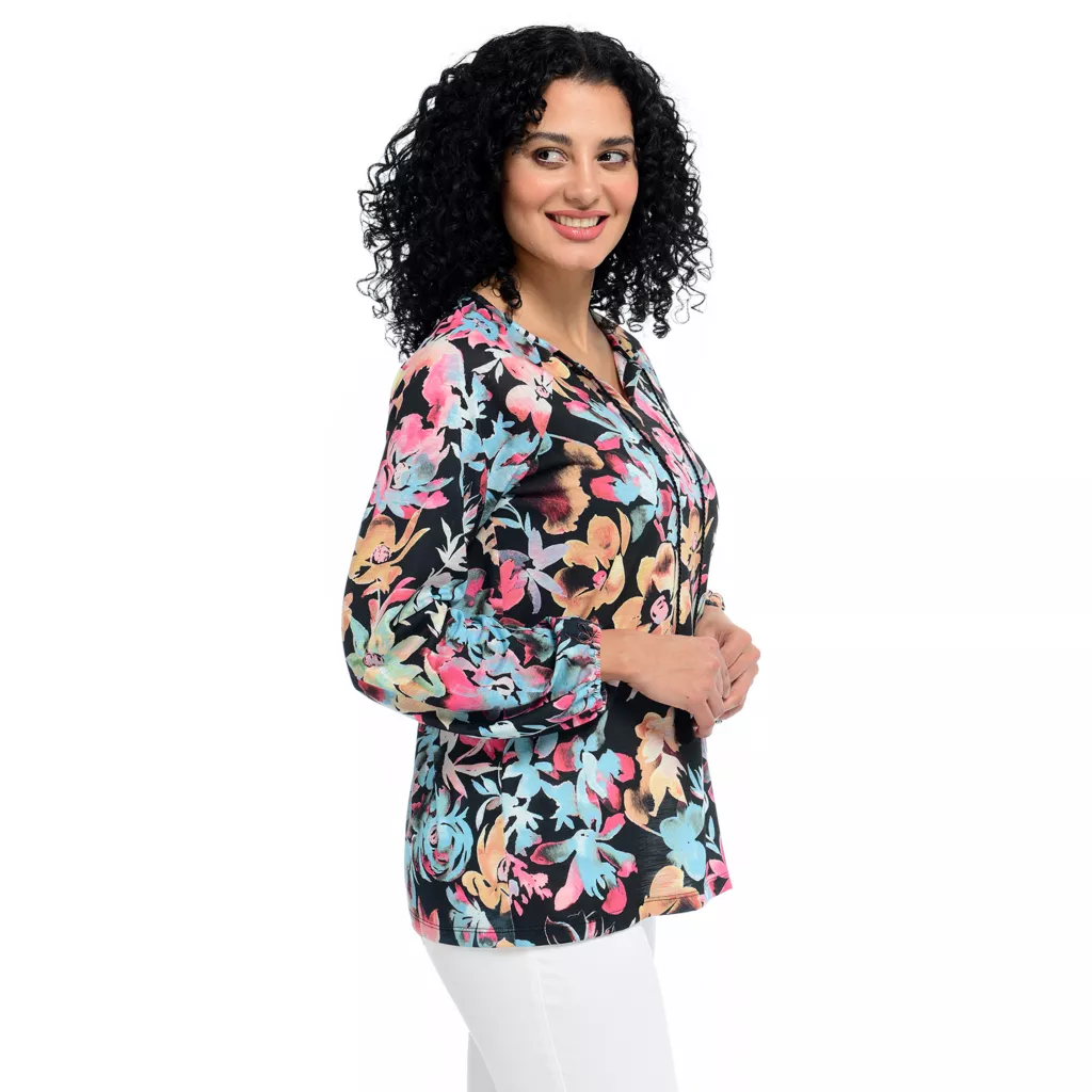 Printed Long Sleeve Tie Neck Top - Image 2