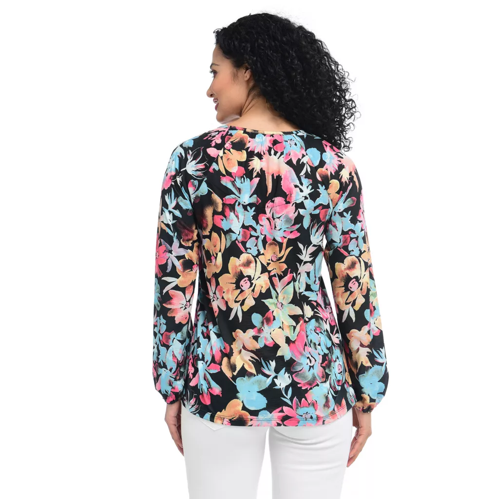 Printed Long Sleeve Tie Neck Top - Image 3