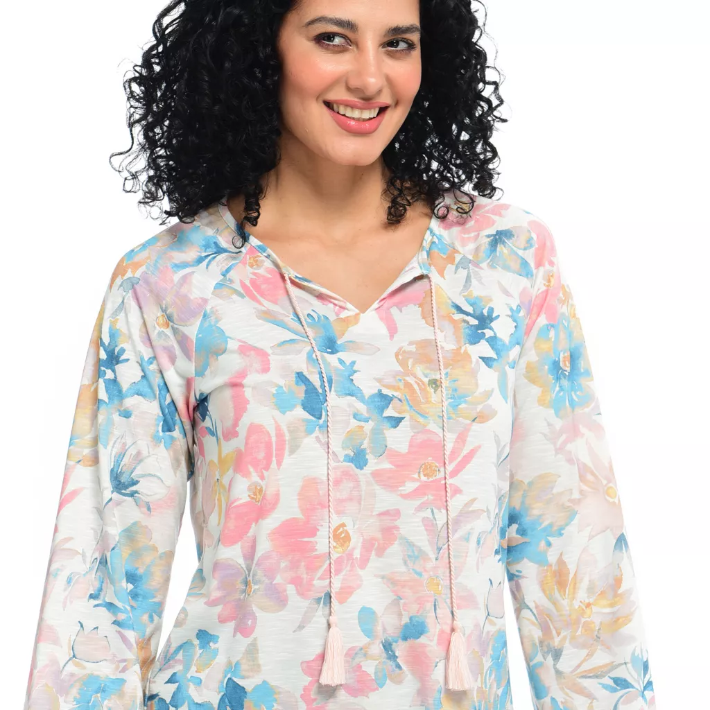 Printed Long Sleeve Tie Neck Top - Image 4