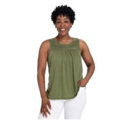 Crochet Yoke Crew Neck Tank