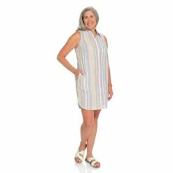 Dobby Stripe Sleeveless Shirt Dress