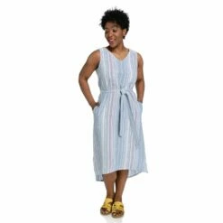 Stripe Linen Blend Sleeveless Dress