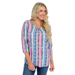 Printed 3/4 Sleeve V-Neck Tunic