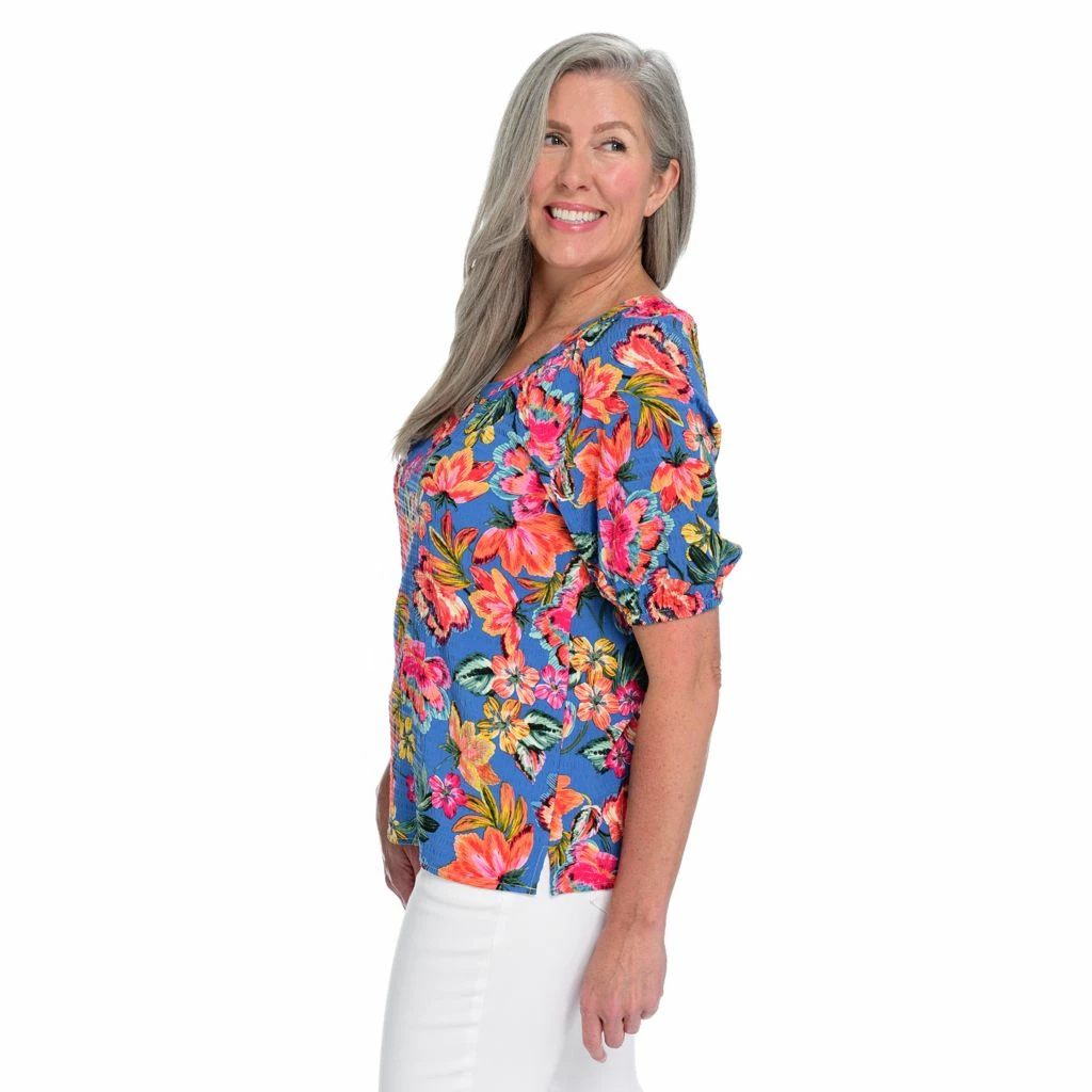 Printed Puff Sleeve Round Neck Top - Image 3