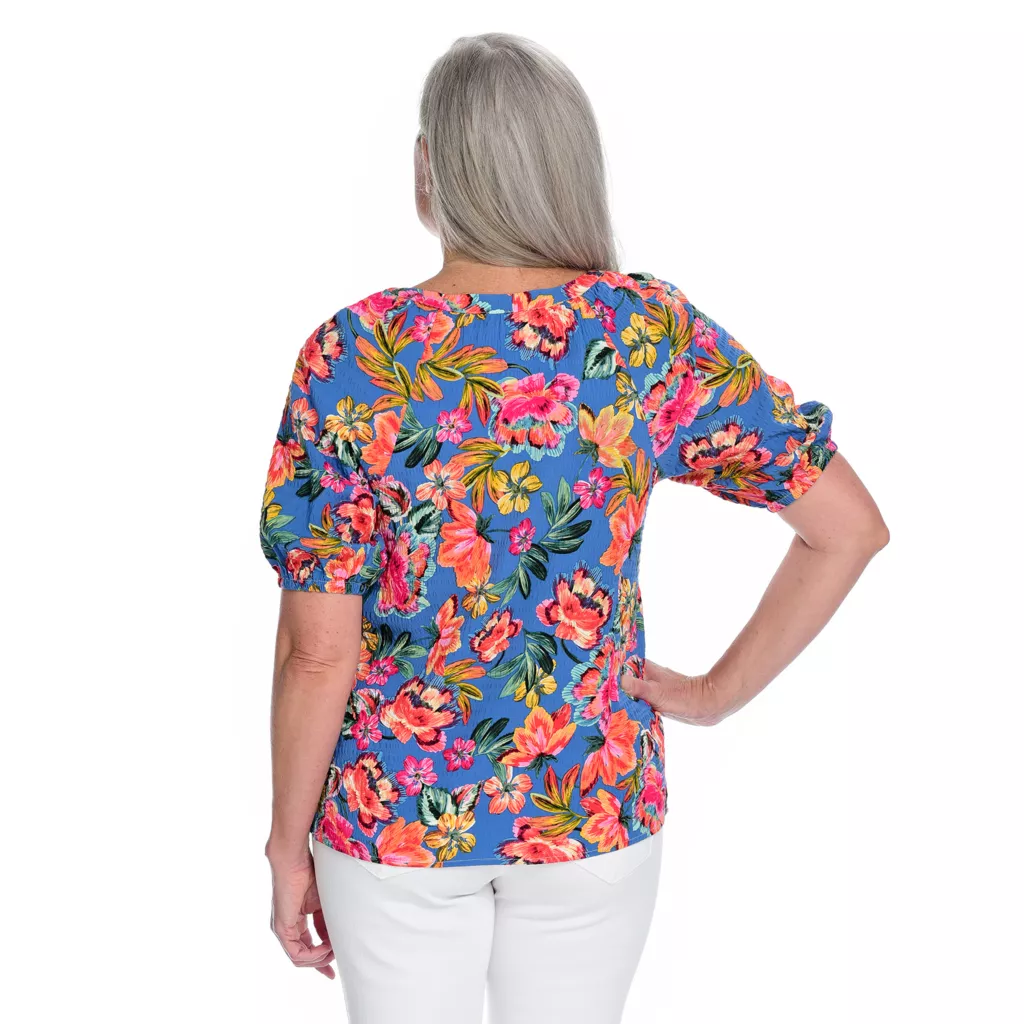 Printed Puff Sleeve Round Neck Top - Image 4