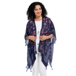 Border Print Tassel Ruana