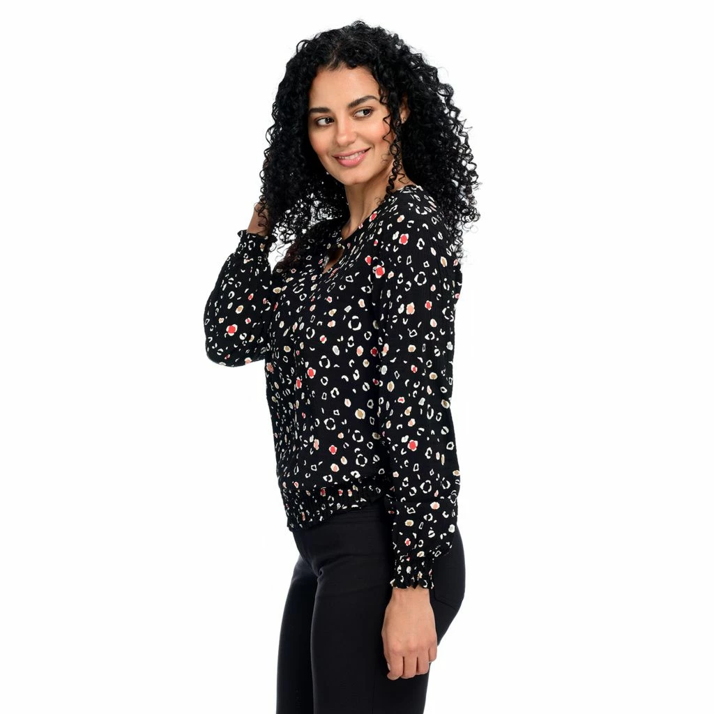 PrintedSmocked WaistJewel Neck Blouse - Image 2