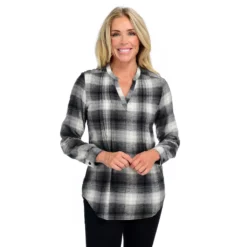 Long SleevePintuck PlaidTunic