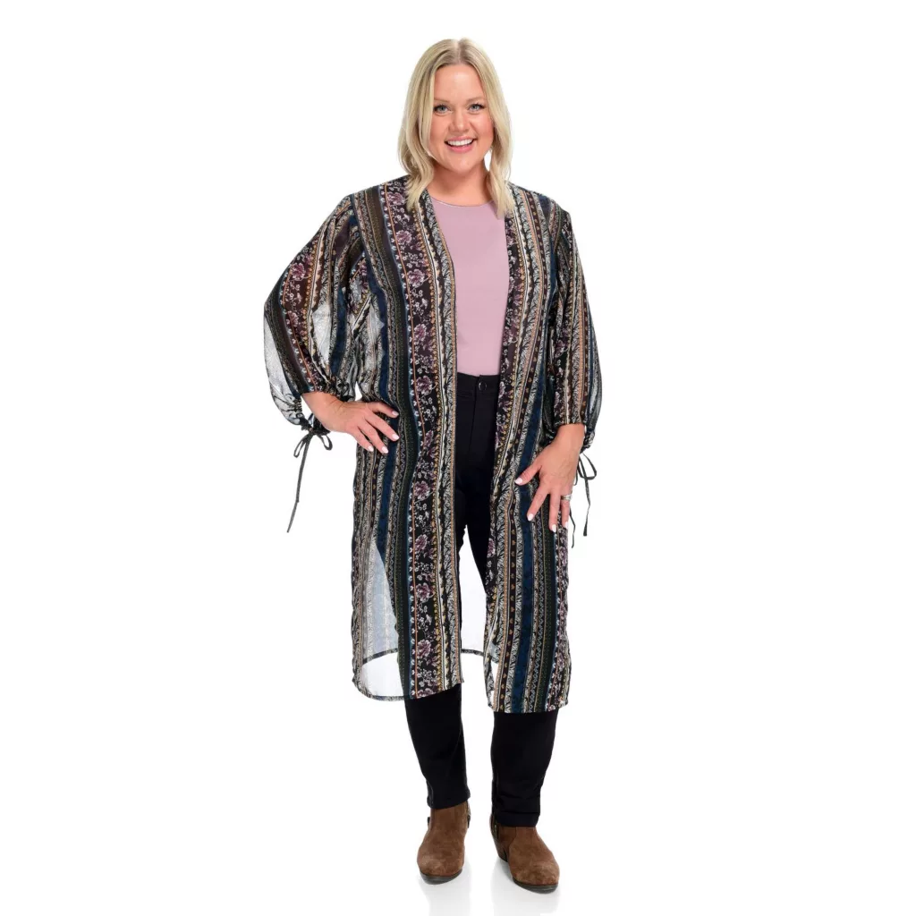 Floral Print TieSleeve Kimono