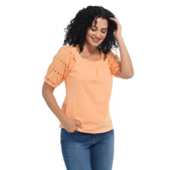 EyeletShort SleeveSquare NeckKnit Top