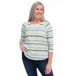 Relaxed RestyledStripe StitchDetail JewelNeck Tee