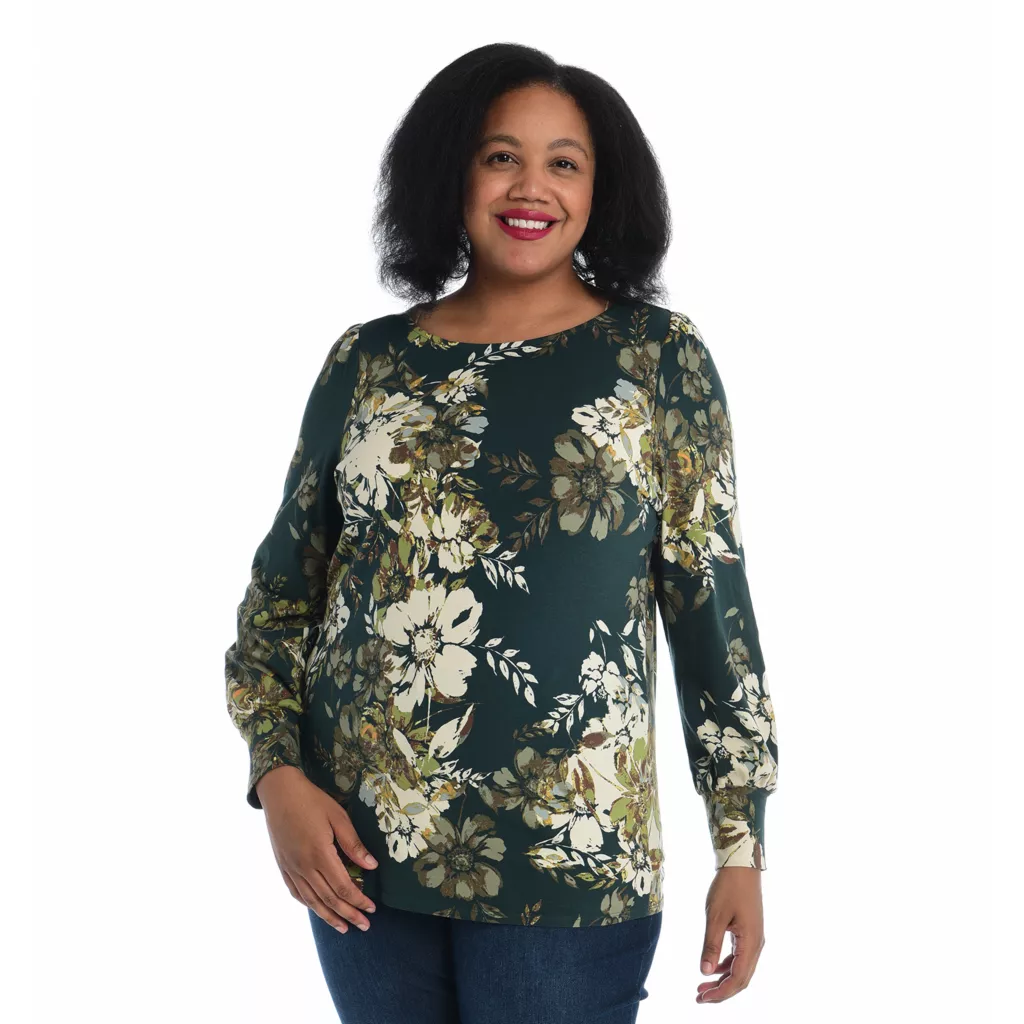 Cotton JerseyGathered Sleeve Boatneck Tee - Image 2