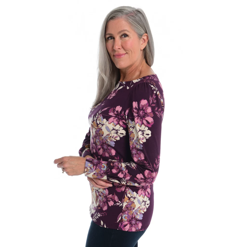 Cotton JerseyGathered Sleeve Boatneck Tee - Image 3