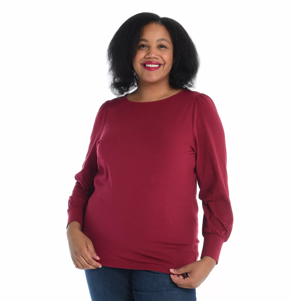 Cotton JerseyGathered Sleeve Boatneck Tee - Image 7