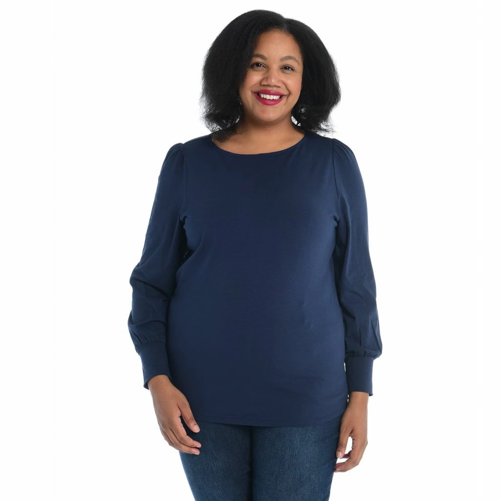 Cotton JerseyGathered Sleeve Boatneck Tee - Image 9