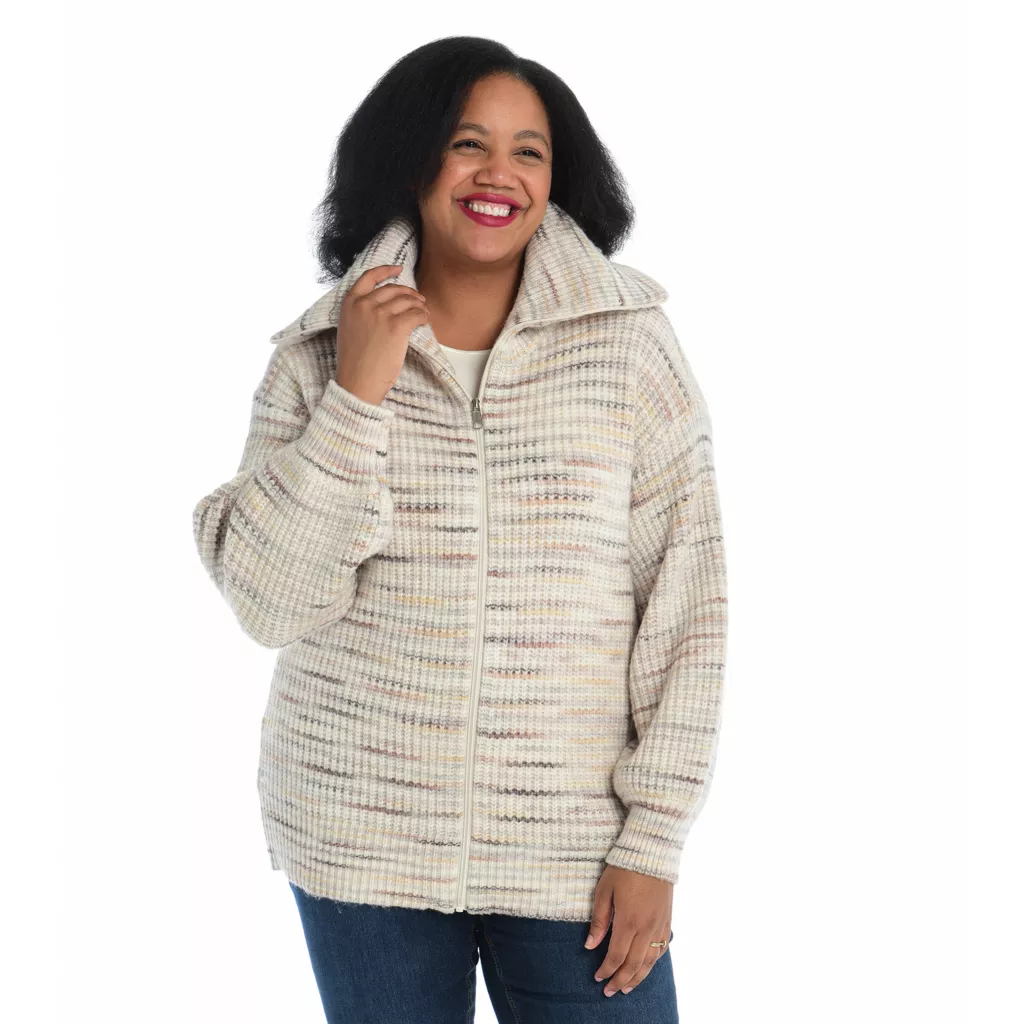 Space DyedShaker Stitch ZipFront Cardigan